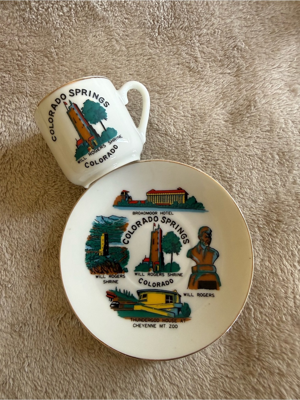 Vintage Travel Souvenir Colorado Springs Miniature Tea Cup and Saucer